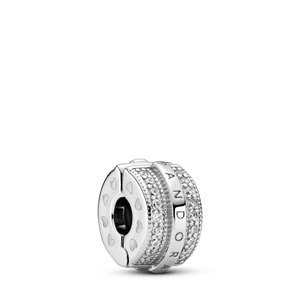 Pandora, Pandora Sparkling Pavé Lines & Logo Clip Clip Damen, Pandora Sparkling Pavé Lines & Logo Clip Charm Damen