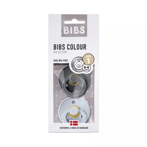 BIBS, Bibs® Bibs Colour baby blue 0 - 6 Monate Gr. 1, BIBS Colour Schnuller, Latex, Rund, 0-6 Monate, Iron/Baby Blue (2 Stk)