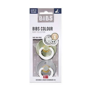 BIBS, BIBS Schnuller Unisex Multicolor 0-6M, BIBS Colour Schnuller, Latex, Rund, 0-6 Monate, Sage GLOW/Cloud GLOW (2 Stk)