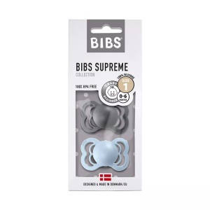 BIBS, BIBS Schnuller Unisex Multicolor 0-6M, BIBS Supreme Schnuller, Silicone, Symmetrisch, 0-6 Monate, Iron/Baby Blue (2 Stk)