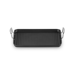 Le Creuset, Aluminium Antihaft-Grillplatte mit Rillen, Pfanne, Le Creuset - Grillplatte, 25 x 35 cm, Black