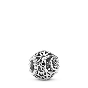 Pandora, Pandora Charm Damen Silber ONE SIZE, Pandora Charm Openwork Sun, Stars & Moon Charm Damen