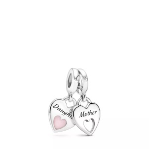 Pandora, Pandora Charm Damen Silber ONE SIZE, Pandora Dangle Mother & Daughter Split Heart Anhänger Damen