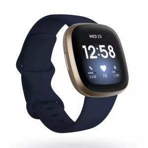 Fitbit, FITBIT Versa 3 - Smartwatch (Silikon, Blau/Gold), FITBIT Versa 3 - Smartwatch (Silikon, Blau/Gold)