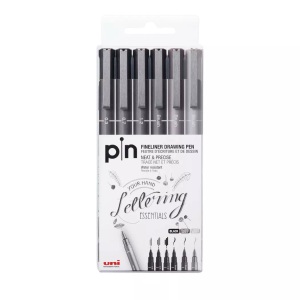 uni-ball, uni-ball Fineliner Set Fineliner Set, uni-ball Fineliner Pin, 0.3, 0.7, 1.2mm, schwarz, dunkelgrau, hellgrau, PIN200(S) HLG 6P