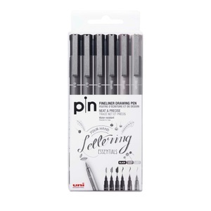 uni-ball, uni-ball Fineliner Set Fineliner Set, uni-ball Fineliner Pin, 0.3, 0.7, 1.2mm, schwarz, dunkelgrau, hellgrau, PIN200(S) HLG 6P