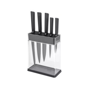 Kuhn Rikon, Kuhn Rikon COLORI®+ Messer schwarz und Block Set 6-teilig BOX - grau Messer Linien, Kuhn Rikon - Messerblock, Set, Grau
