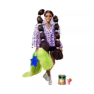 Mattel, Barbie Extra Puppe mit Zöpfen & Haargummis, Barbie - Extra Puppe mit Zöpfen und Bobble Haargummies, Multicolor