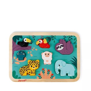 Janod, WWF Puzzle Dschungel Multicolor, Janod-WWF® Chunky Holzfiguren-Puzzle DSCHUNGEL 7-teilig