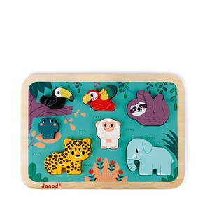 Janod, WWF Puzzle Dschungel Multicolor, Janod-WWF® Chunky Holzfiguren-Puzzle DSCHUNGEL 7-teilig