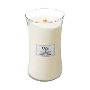WoodWick, Woodwick - White Tea & Jasmine, WoodWick - Duftkerze, L, Weiss