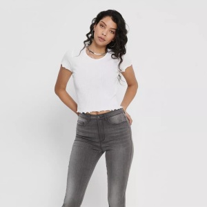 ONLY, Only cropped ribbed t-shirt in white, Only - T-Shirt, für Damen, Weiss, Größe S
