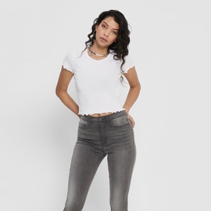 ONLY, Only cropped ribbed t-shirt in white, Only - T-Shirt, für Damen, Weiss, Größe S