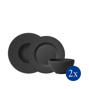 Villeroy Boch, Villeroy & Boch Geschirr Set Unisex, Villeroy & Boch Geschirr-Set »Manufacture Rock«, (Set, 6 tlg., 2x Dessertschale 430ml, 2x Speiseteller 27cm, 2x Pastateller 28cm), Made in Germany, Fine China Porzellan