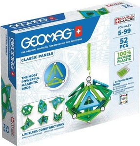 Geomag, Geomag Panels Magnetic Building Set 52, Green Line Multicolor, Invento 507039 - Geomag Classic Panels Green Line Recycled 52 pcs, Magnetischer Baukasten, Magnetspielzeuge