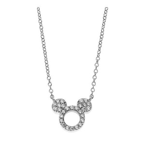 Disney, Halskette Mit Anhänger Damen Silber 38+2CM, Disney - Halskette mit Anhänger Mickey Mouse, 40.5CM, Weiss