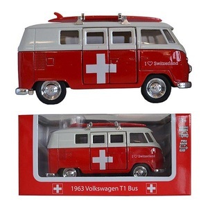 NoName, Noname VW Bus T1 Switzerland 12cm, Welly - VW Bus T1 mit Surfboard 1:38, 12cm, Rot