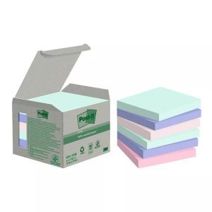 POST-IT, Post-it Recycelte Haftnotizen Sortiert Pastell 76 x 76 mm 100 Blatt 6 Stück, Post-it® Haftnotizen Recycling Sparbox, pastell, 76 x 76 mm mint, hellblau, rosa, flamingopink 6 Stück