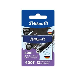 Pelikan, PELIKAN Tintenpatrone TP/6/2/B schwarz 12 Stück, Blister, Pelikan Tintenpatronen 4001® mit 2 x 6er Set Standard-Patronen, Brillant-Schwarz