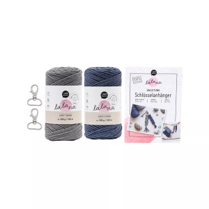 lalana, Makramee Schlüsselanhänger Set DIY, lalana Wolle Makramee Set 5-teilig, Blau/Grau