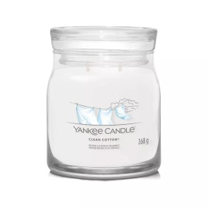 Yankee Candle Signature, Yankee Candle Signature Duftkerze Clean Cotton Signature Medium Jar, Yankee Candle Signature - Duftkerze im Glas, 368 g, Weiss
