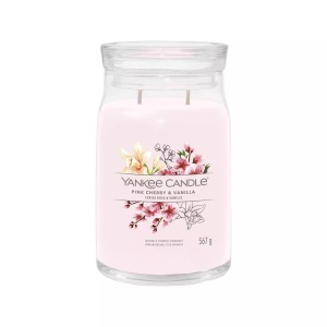 Yankee Candle Signature, Yankee Candle Signature Duftkerze Pink Cherry & Vanilla Signature Large Jar, Yankee Candle Signature - Duftkerze im Glas, 567G, Hellrosa