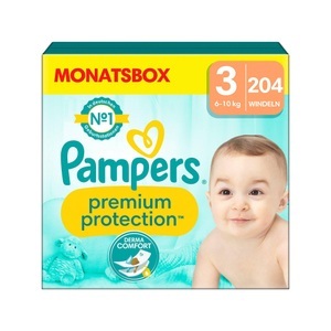 Pampers, Pampers Premium Protection, Gr. 3 Midi, 6-10kg, Monatsbox (1x 204 Windeln), Pampers Premium Protection Windeln