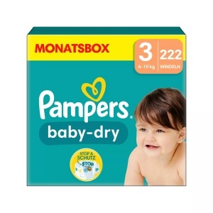 Pampers, Pampers Windeln Baby Dry Midi Grösse 3, Pampers - Grösse 3 Monatsbox, 222STK