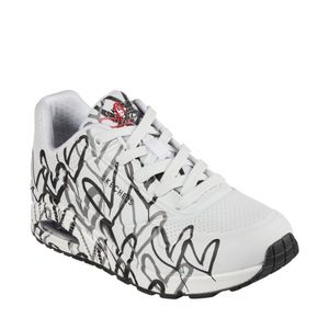 Skechers, Sneakers, Low Top Damen Schwarz/Weiss 41, Skechers Wedgesneaker »UNO-SPREAD THE LOVE«, mit auffälligem Graffiti-Print, Freizeitschuh, Halbschuh, Schnürschuh