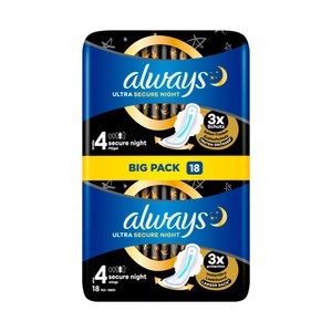 Always, always Ultra Binde Secure Night mit Flügeln BigPack (18 Stück), Always Ultra Secure Night Damenbinden