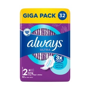 Always, Damenbinden Long (größe 2) Mit Flügeln Damen 32STK, Always - Damenbinden Long (Größe 2) Mit Flügeln, Ultra mit Flügeln Gigapack, 32STK