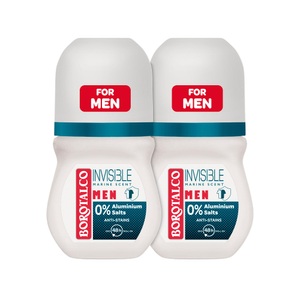 Borotalco, Men Deo Invisible Roll On 0% Aluminiumsalze Duo Herren 2X50ML, Borotalco Men Absolute Invisible Deodorant Roll-On