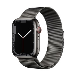 Apple, Apple Watch Series 7 GPS + Cellular 45mm Stainless Steel Case with Graphite Milanese Loop Smartwatch, Apple Watch Series 7 GPS+Cellular 45mm Uhren Unisex