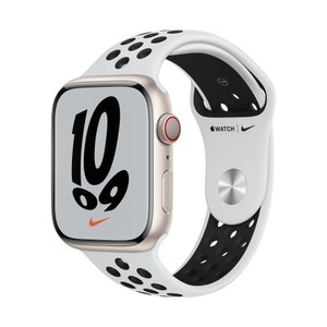 Apple, Apple Watch Nike Series 7 GPS + Cellular 45mm Starlight Pure Platinum/Black Sport Band Smartwatch, 