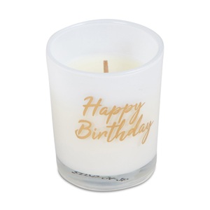 Tabletop, Kerze Kerze, müller Kerzen Kerze im Glas «Happy Birthday» 6.5 x 5.5 cm, Weiss