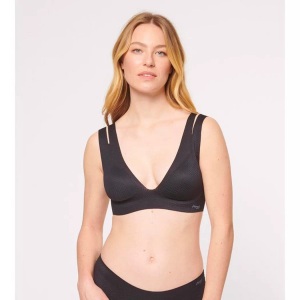SLOGGI, Bralette Damen Black M, sloggi Bustier »ZERO Feel Flow Bralette«, ohne Bügel, Soft-BH, Double-Cut-Out-Träger