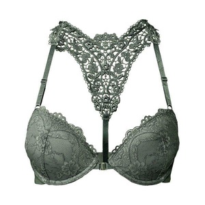 Lascana, Bh Mit Push Up Effekt Damen Grün D/80, LASCANA Push-up-BH »Melissa«, mit Vorderverschluss & Spitzenrücken aus Stickerei, Dessous