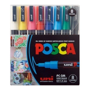 uni-ball, UNI-BALL Marker Posca 0.9-1.3mm PC-3M 8C 8 Farben ass., uni-ball Posca Marker, 0.9-1.3mm, PC-3M 8C, (8 Farben assortiert)