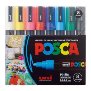 uni-ball, UNI-BALL Marker Posca 1.8-2.5mm PC-5M 8C 8 Farben ass., uni-ball Posca Marker, 1.8-2.5mm, PC-5M 8C, (8 Farben assortiert)