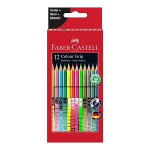 Faber-Castell, Faber-Castell Farbstifte 12 Colour, Faber-Castell Colour Grip, 201569, (12er-Kartonetui, 4 x Pastell, 4 x Neon, 4 x Metallic)