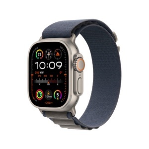 Apple, APPLE Ultra 2 (GPS + Cellular, Titan) 49 mm - Smartwatch (Large 165-210 mm, Textilgewebe (Carbon Neutral), Titan Natur/Blau), 