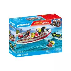 PLAYMOBIL, 71464 Feuerwehrboot mit Aqua Scooter Multicolor, Playmobil Feuerwehrboot mit Aqua Scooter