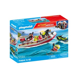 PLAYMOBIL, 71464 Feuerwehrboot mit Aqua Scooter Multicolor, Playmobil Feuerwehrboot mit Aqua Scooter