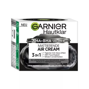 Garnier, Garnier Hautklar Crème de jour Mattifying Air Cream 50ml Damen, GARNIER Hautklar AHA+BHA Mattierende Air Cream mit Kohle 3in1 (50ml)