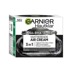 Garnier, Garnier Hautklar Crème de jour Mattifying Air Cream 50ml Damen, GARNIER Hautklar AHA+BHA Mattierende Air Cream mit Kohle 3in1 (50ml)