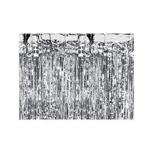 Trendcompany, Partyvorhang Lametta silber, Partydeco Partyaccessoire Vorhang 90 x 250 cm, Silber