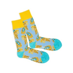 DillySocks, - Socken in Blau Gelb mit Tier Dino Motiv/Muster, - Socken in Blau Gelb mit Tier Dino Motiv/Muster