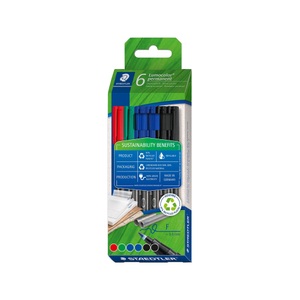 Staedtler, Staedtler Folienstift Lumocolor® permanent pen 318 318 C6-1 Rot, Blau, Grün, Schwarz, STAEDTLER Lumocolor permanent Folienstifte, 0,6 mm, nachfüllbar, DRY SAFE Technologie, schnell trocknend, farbsortiert, 6-er Set