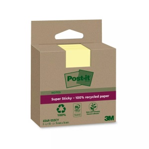 3m, 3M Post-it SuperSticky Notes, 76mm x 76mm, Recycling, gelb, 654 RSS3CY, (3 x 70 Blatt), POST-IT SuperSticky Notes 76x76mm 654 RSS3CY Recycling,gelb 3x70 Blatt
