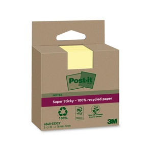 3m, 3M Post-it SuperSticky Notes, 76mm x 76mm, Recycling, gelb, 654 RSS3CY, (3 x 70 Blatt), POST-IT SuperSticky Notes 76x76mm 654 RSS3CY Recycling,gelb 3x70 Blatt